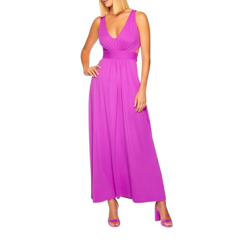 Susana Monaco V Neck Tie Back Gathered Waist Maxi Dress Purple Snapdragon
